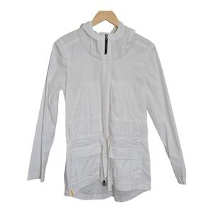 Lole White Hooded Anorak Jacket Lightweight Drawstring Casual Womens Size S Chic